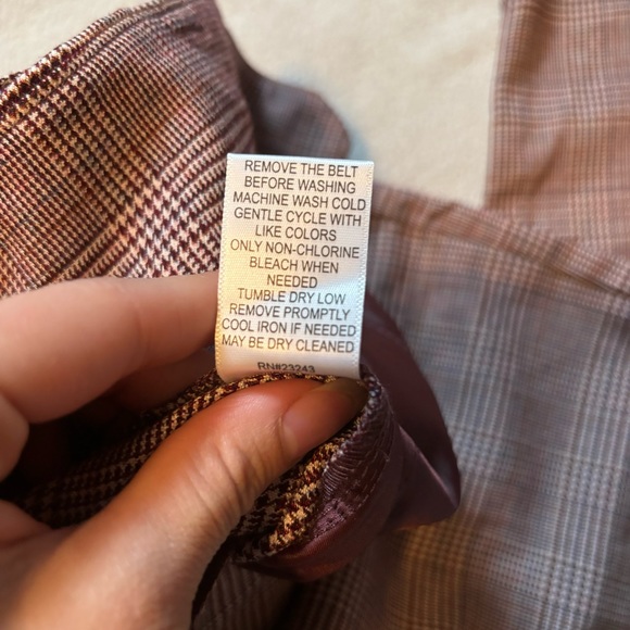 NY&C Burgundy Vintage Plaid Straight Leg Pant with Matching Belt Size 2 - Picture 5 of 5